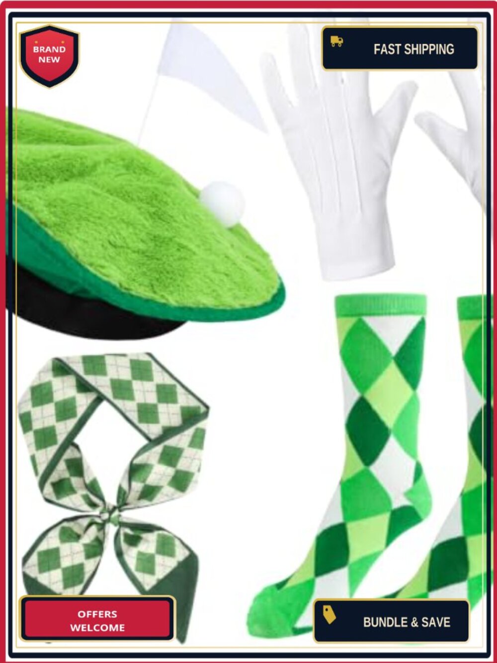 Unbranded 4-Piece Golf Costume Accessory Set Plush Fabric Adults